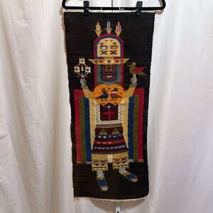 VTG Traditional Handwoven Folk Art Wall Hanging Andean Virachocha Symbolism Peru